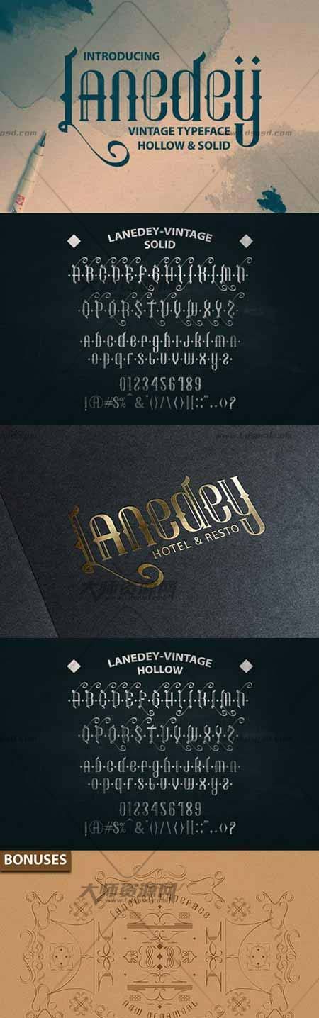 Lanedey-Vintage Typeface,时尚清秀的英文字体(常用在酒类广告上)